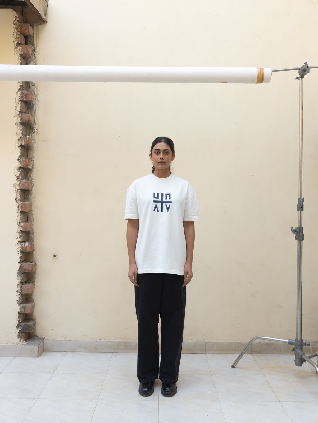 Kantha Embroidered T-Shirt - Pearl White