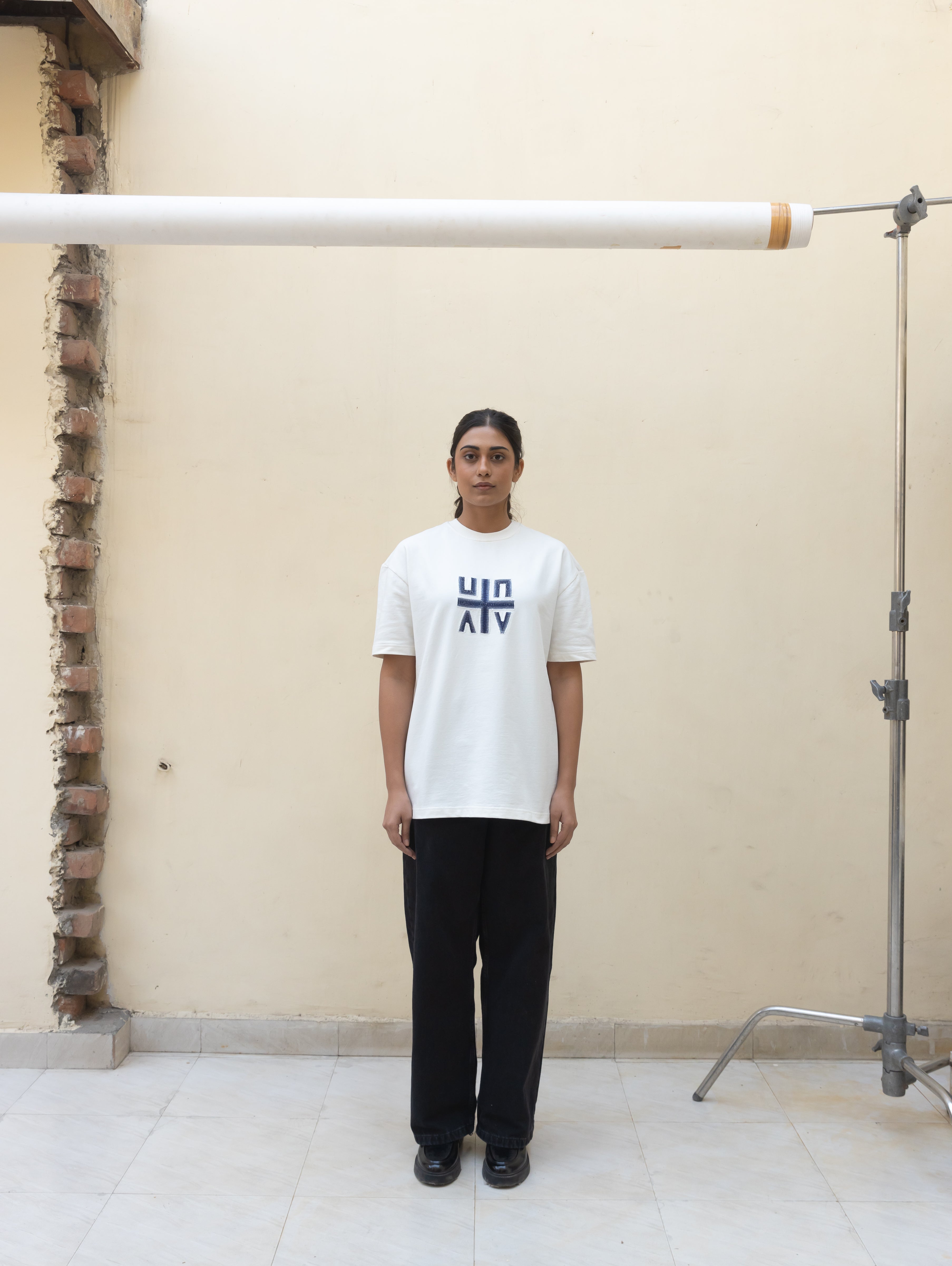 Kantha Embroidered T-Shirt - Pearl White