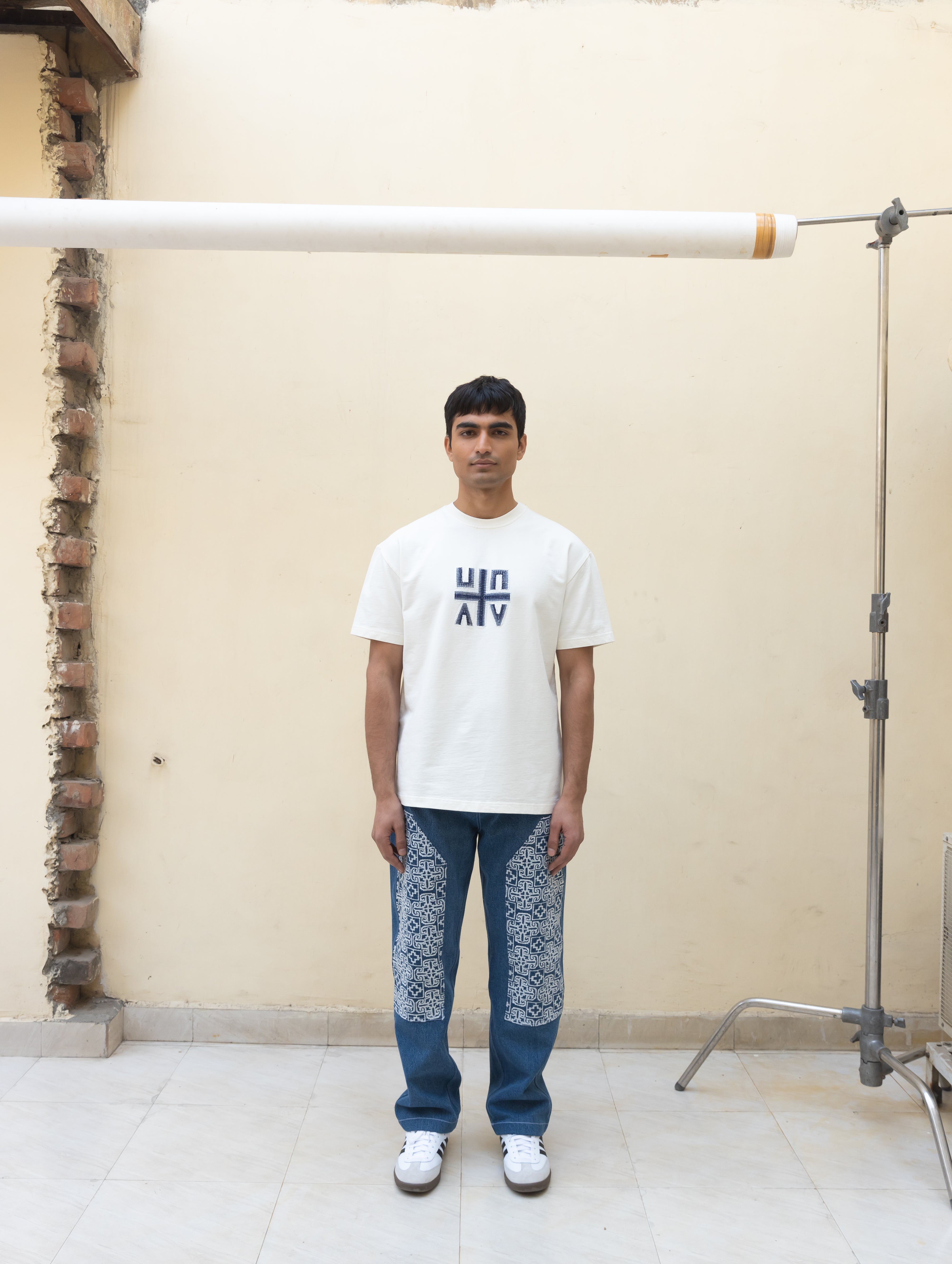 Kantha Embroidered T-Shirt - Pearl White