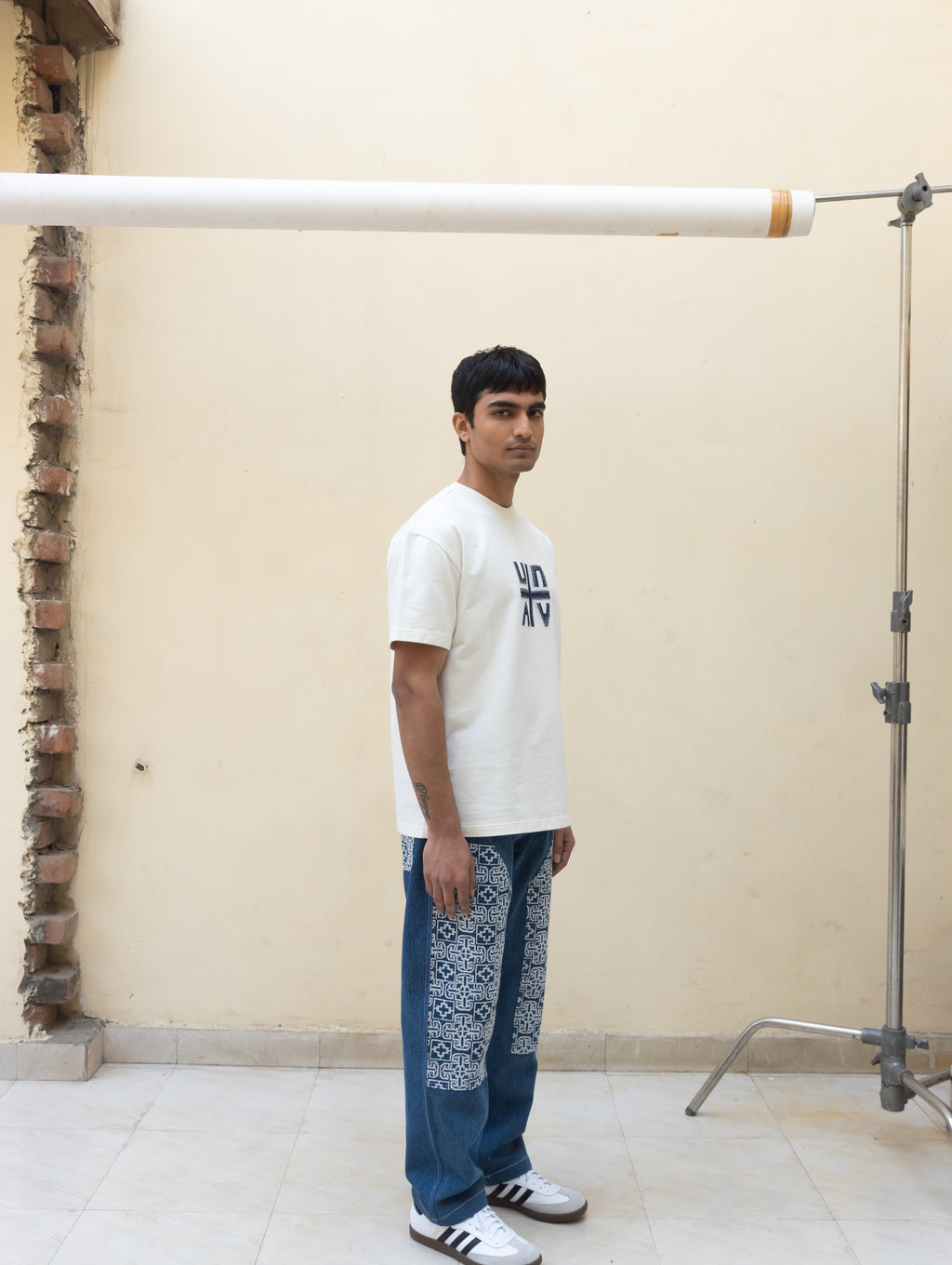 Kantha Embroidered T-Shirt - Pearl White