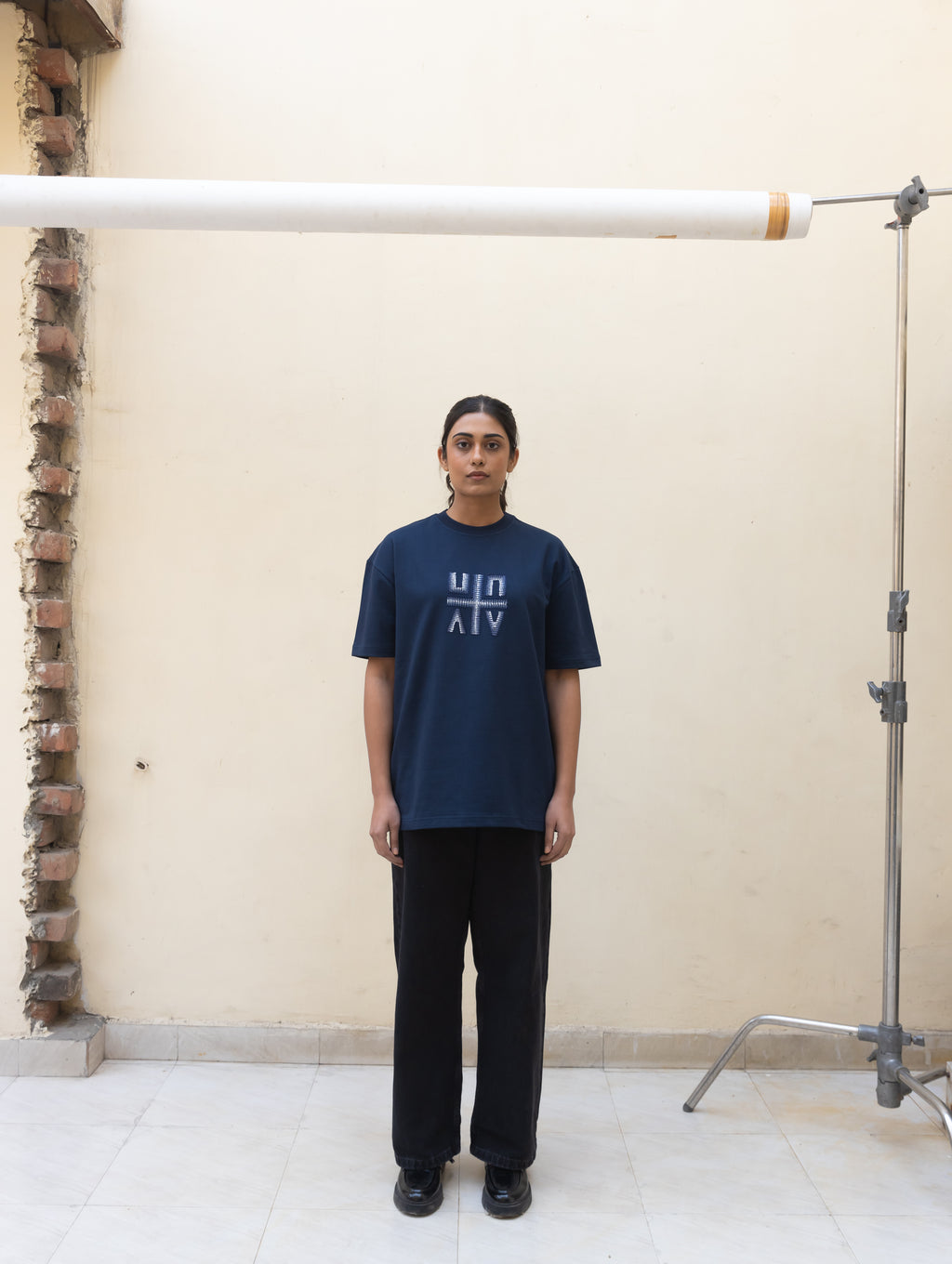 Kantha Embroidered T-Shirt - Navy