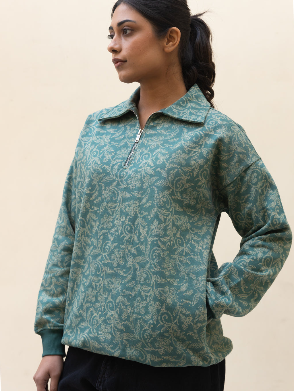 Floral Green Quarter Zip