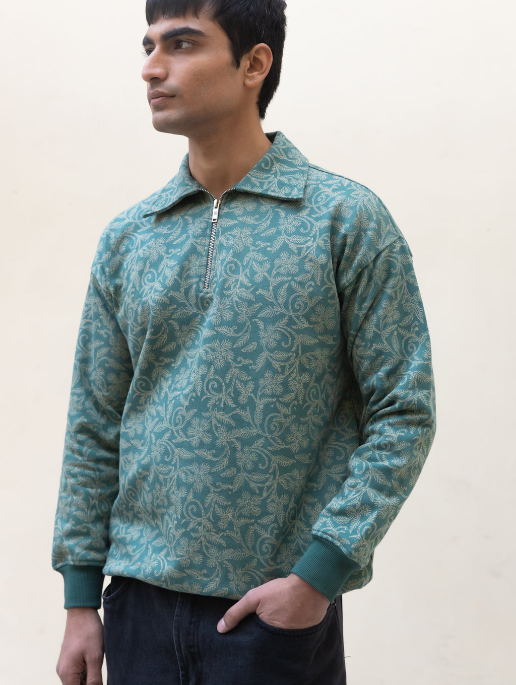 Floral Green Quarter Zip