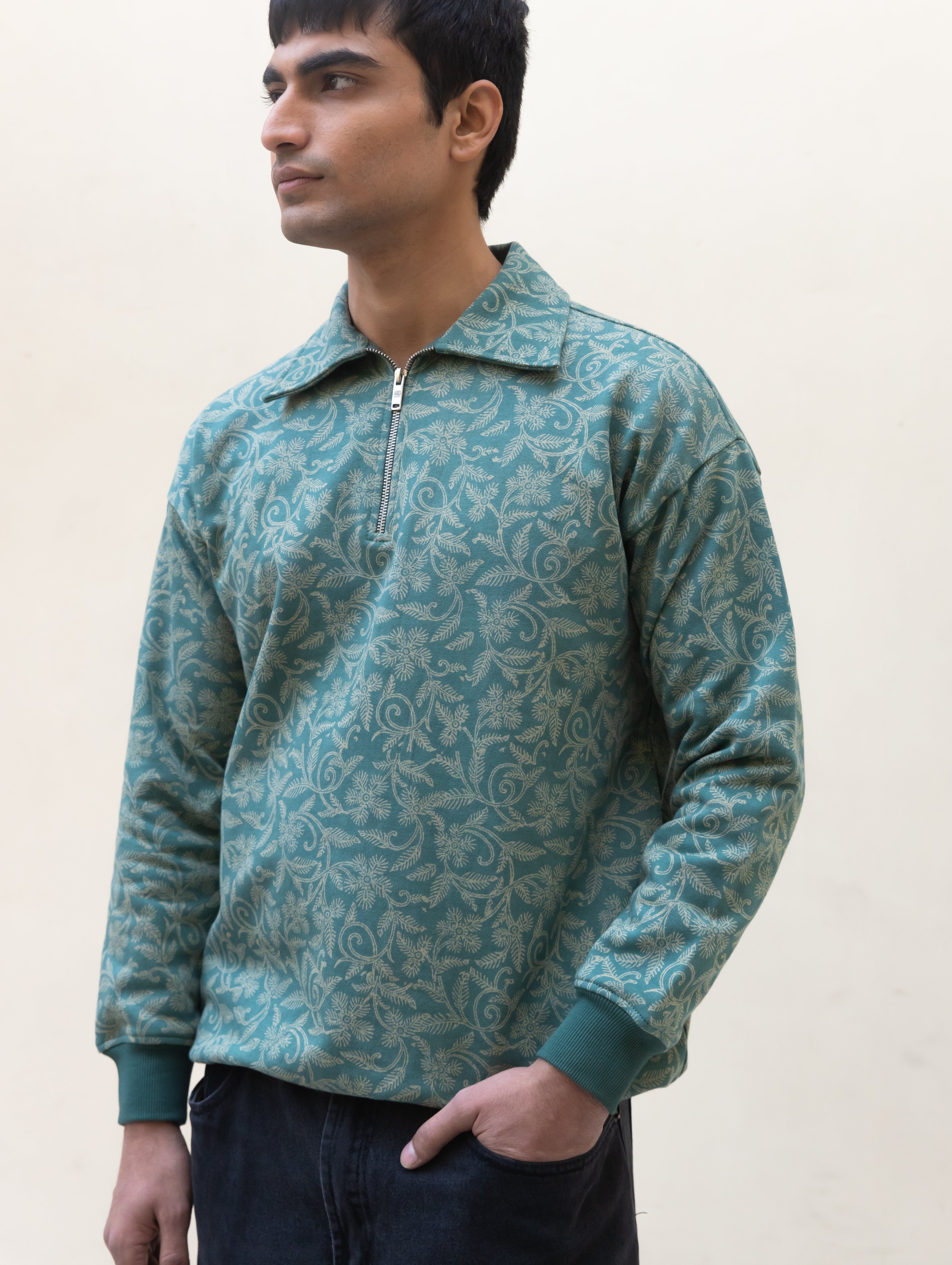 Floral Green Quarter Zip