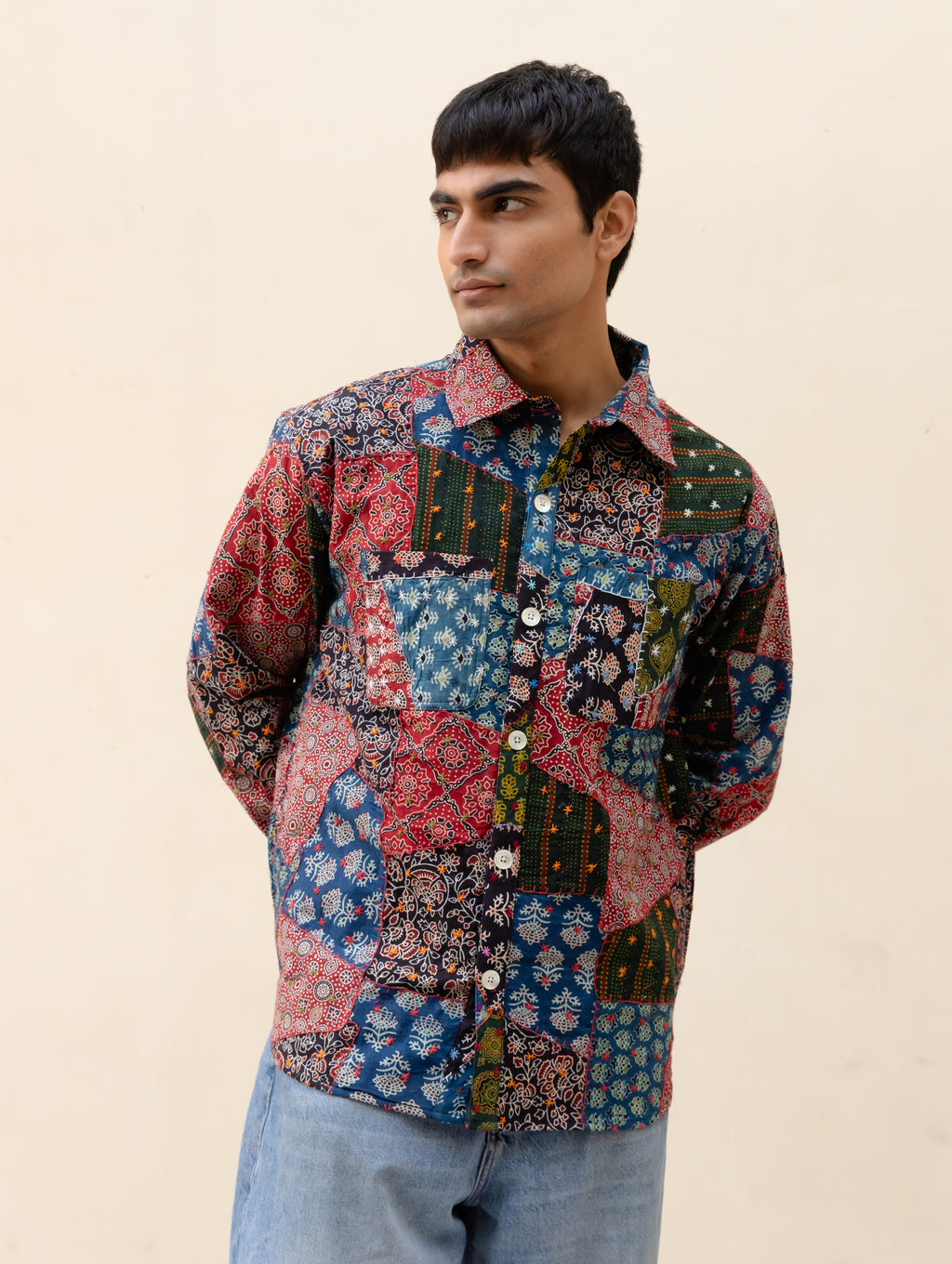 Ajrakh Patchwork Button-Down Shirt