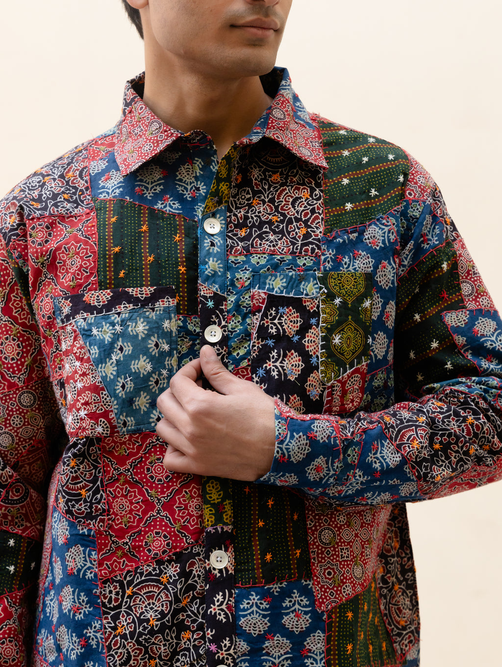 Ajrakh Patchwork Button-Down Shirt
